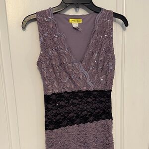 Purple & Black Lace Sequin Formal Maxi Dress
